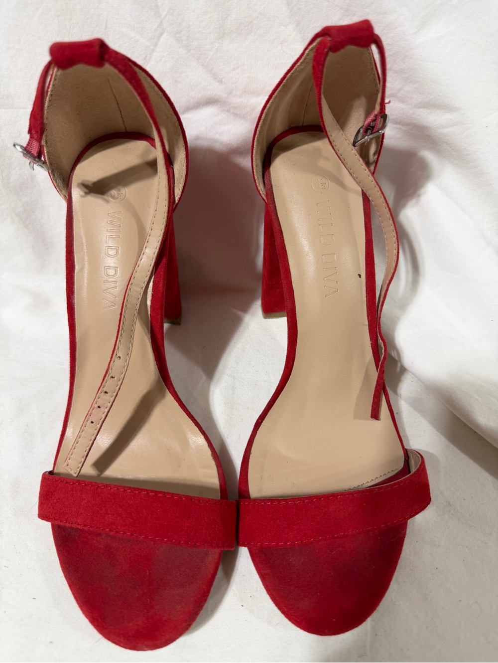 Wild Diva Red Suede Ankle Strap Block Heel Sandals
